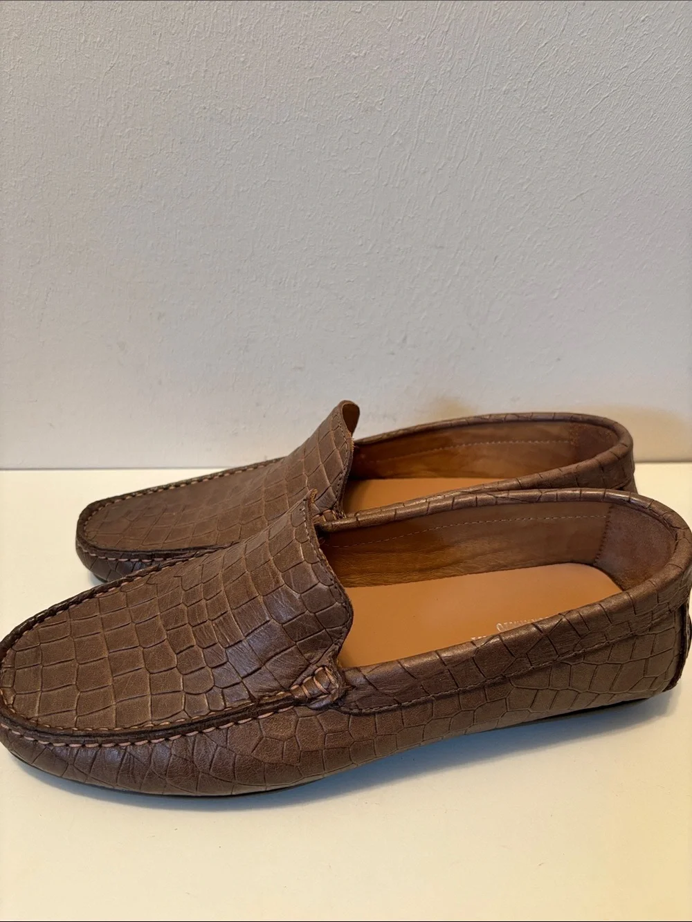 Arte Artigiana Sorrento Men's Brown Croc-Embossed Leather Loafers 10
